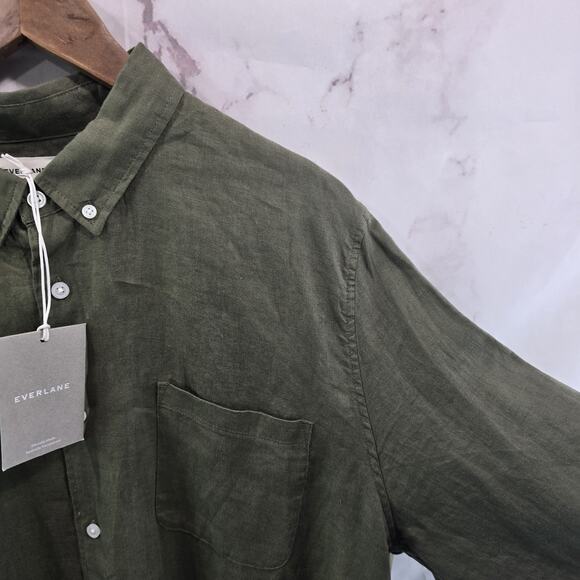 Everlane Shirt Mens 2XL XXL Green Linen Long Sleeve Button Down - Picture 14 of 14